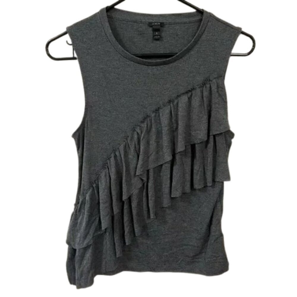 J.Crew Women's Charcoal Gray Tiered Ruffle Tank Top Small Sleeveless Crew SMALL